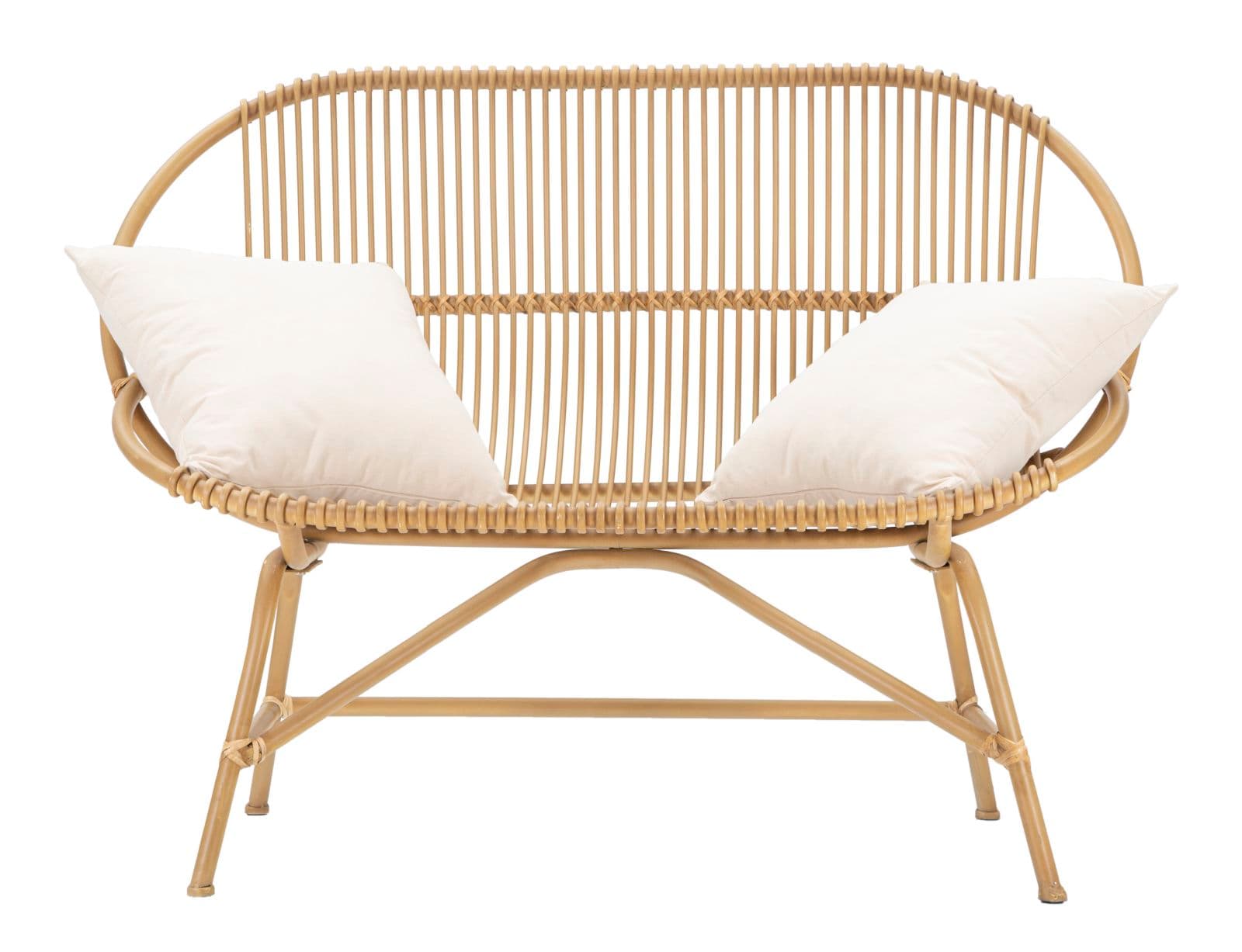 Divanetto "Panama" 2 posti in metallo e rattan con 2 cuscini per interni in Divani Decor Space - Altamura, commercioVirtuoso.it