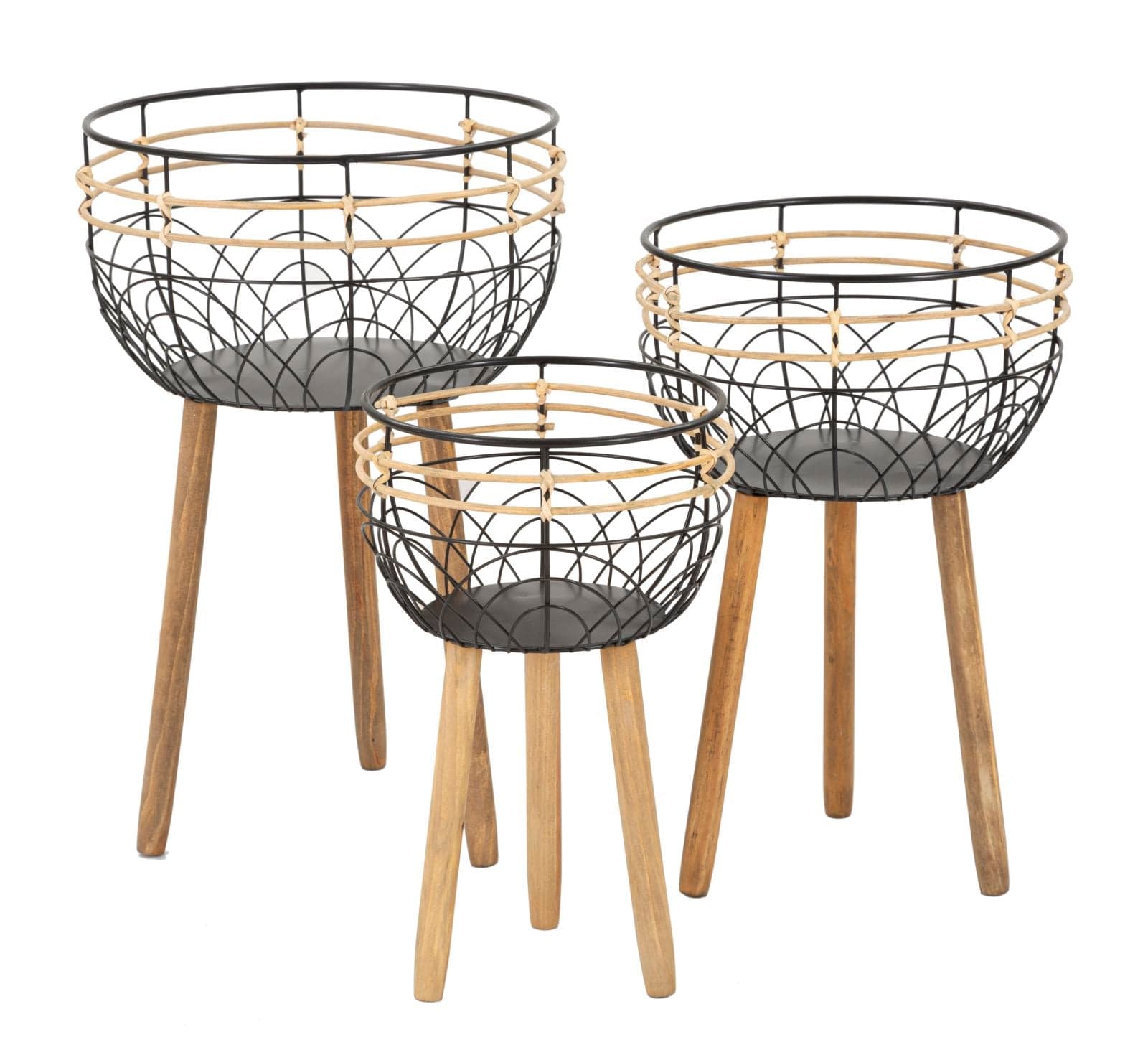 Porta vasi "Oporto" struttura in metallo e rattan per interni set da 3 in Soprammobili Decor Space - Altamura, commercioVirtuoso.it