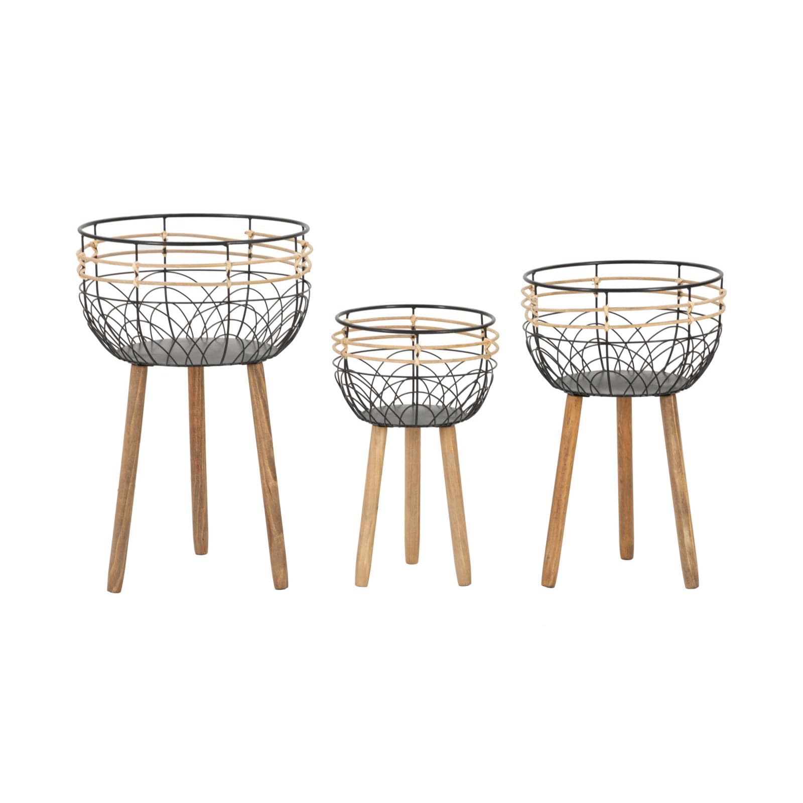 Porta vasi "Oporto" struttura in metallo e rattan per interni set da 3 in Soprammobili Decor Space - Altamura, commercioVirtuoso.it
