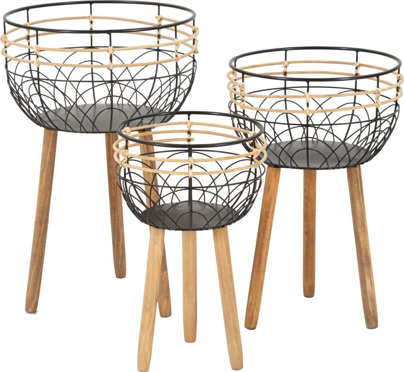 Porta vasi "Oporto" struttura in metallo e rattan per interni set da 3 in Soprammobili Decor Space - Altamura, commercioVirtuoso.it