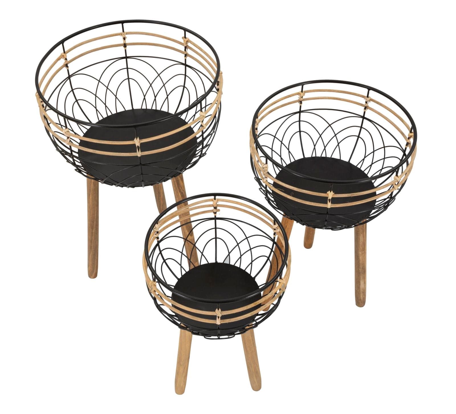 Porta vasi "Oporto" struttura in metallo e rattan per interni set da 3 in Soprammobili Decor Space - Altamura, commercioVirtuoso.it