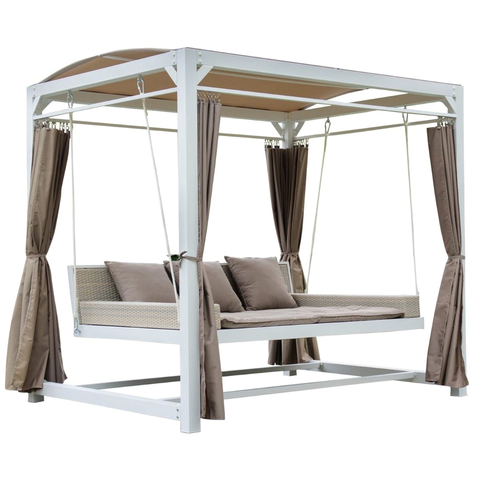 Lettino a dondolo "Daybed Haven" prendisole ad isola per giardino e piscina, baldacchino con tende in Lettini Decor Space - Altamura, commercioVirtuoso.it