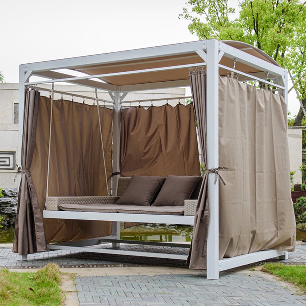 Lettino a dondolo "Daybed Haven" prendisole ad isola per giardino e piscina, baldacchino con tende in Lettini Decor Space - Altamura, commercioVirtuoso.it