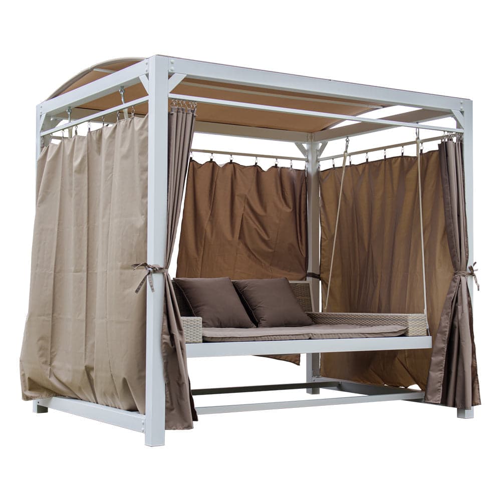 Lettino a dondolo "Daybed Haven" prendisole ad isola per giardino e piscina, baldacchino con tende in Lettini Decor Space - Altamura, commercioVirtuoso.it