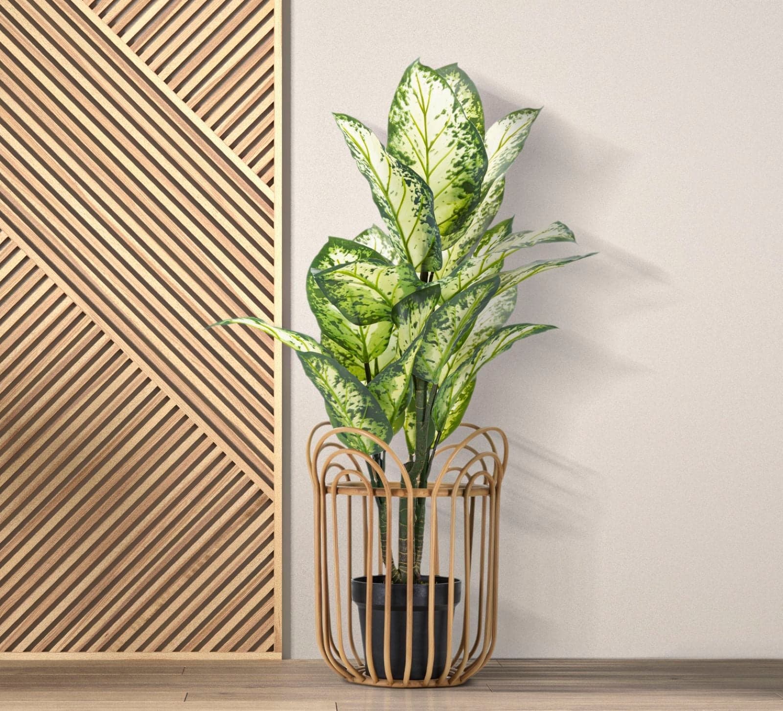 Porta vaso "Panama" in metallo con finiture in rattan per interni - 5