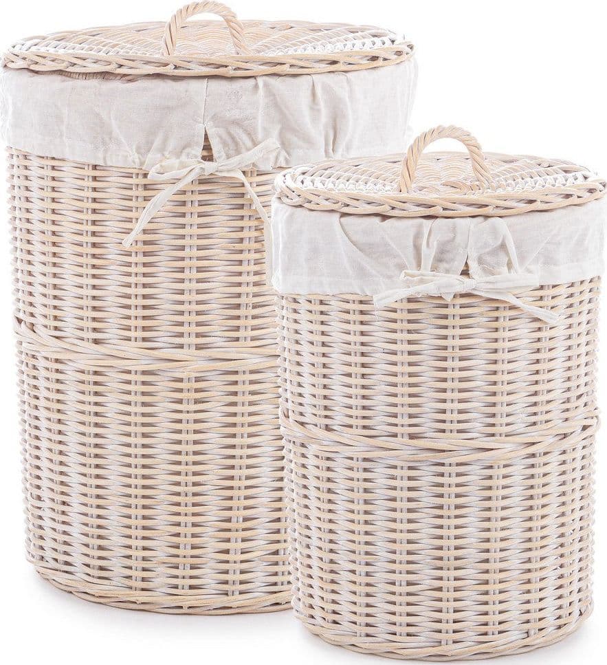 Set 2 Porta biancheria "Narra" struttura in rattan e tessuto interno in cotone in Organizer per cassetti Decor Space - Altamura, commercioVirtuoso.it