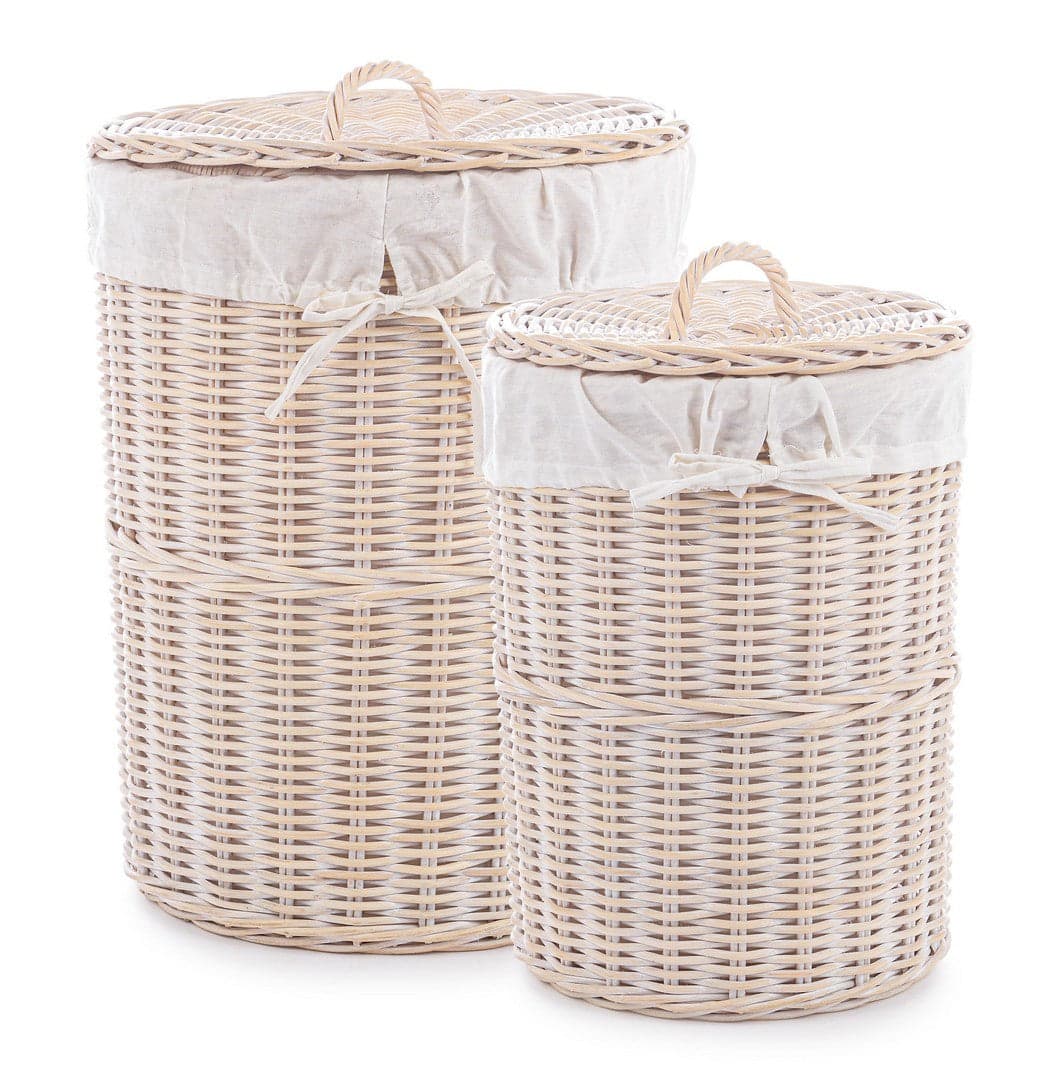 Set 2 Porta biancheria "Narra" struttura in rattan e tessuto interno in cotone in Organizer per cassetti Decor Space - Altamura, commercioVirtuoso.it