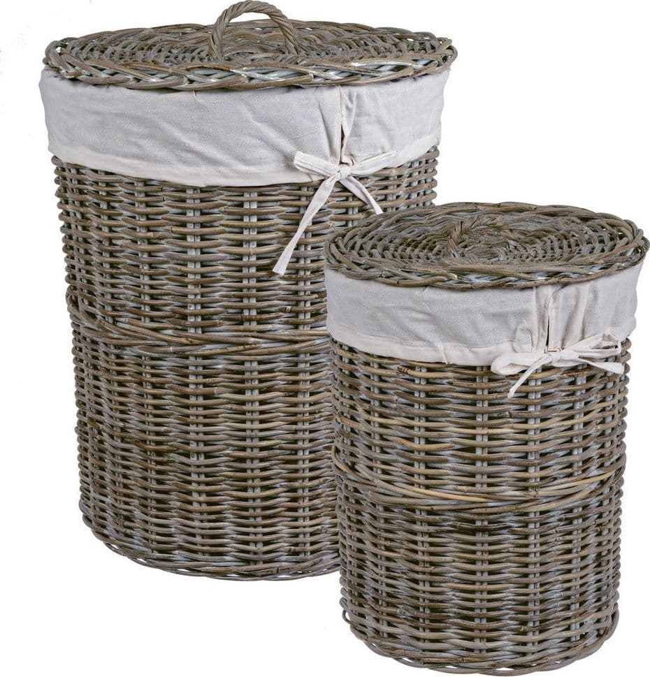 Set 2 Porta biancheria "Narra" struttura in rattan e tessuto interno in cotone in Organizer per cassetti Decor Space - Altamura, commercioVirtuoso.it