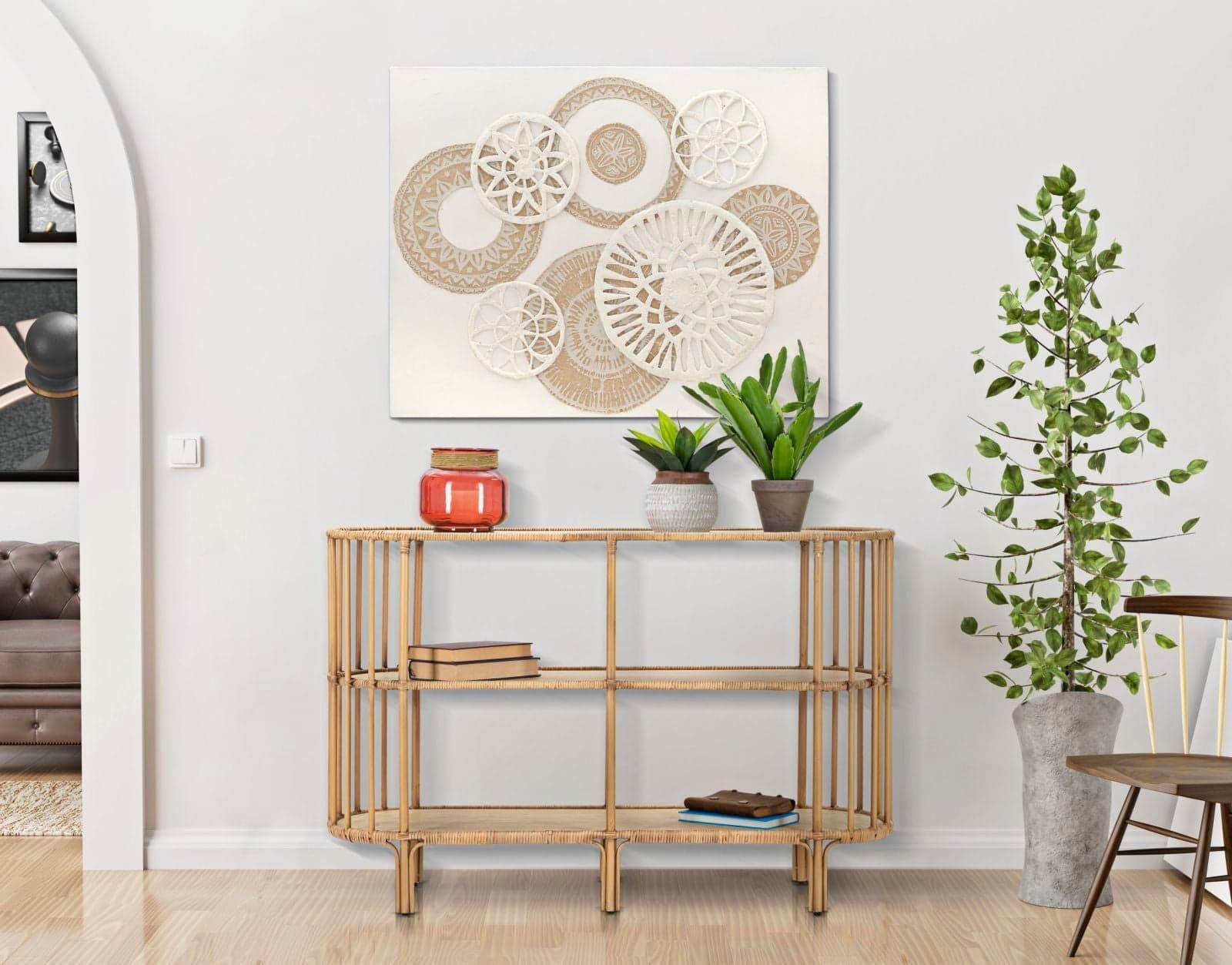 Console "Panama" struttura in metallo e rattan con ripiani per interni in Credenze Decor Space - Altamura, commercioVirtuoso.it