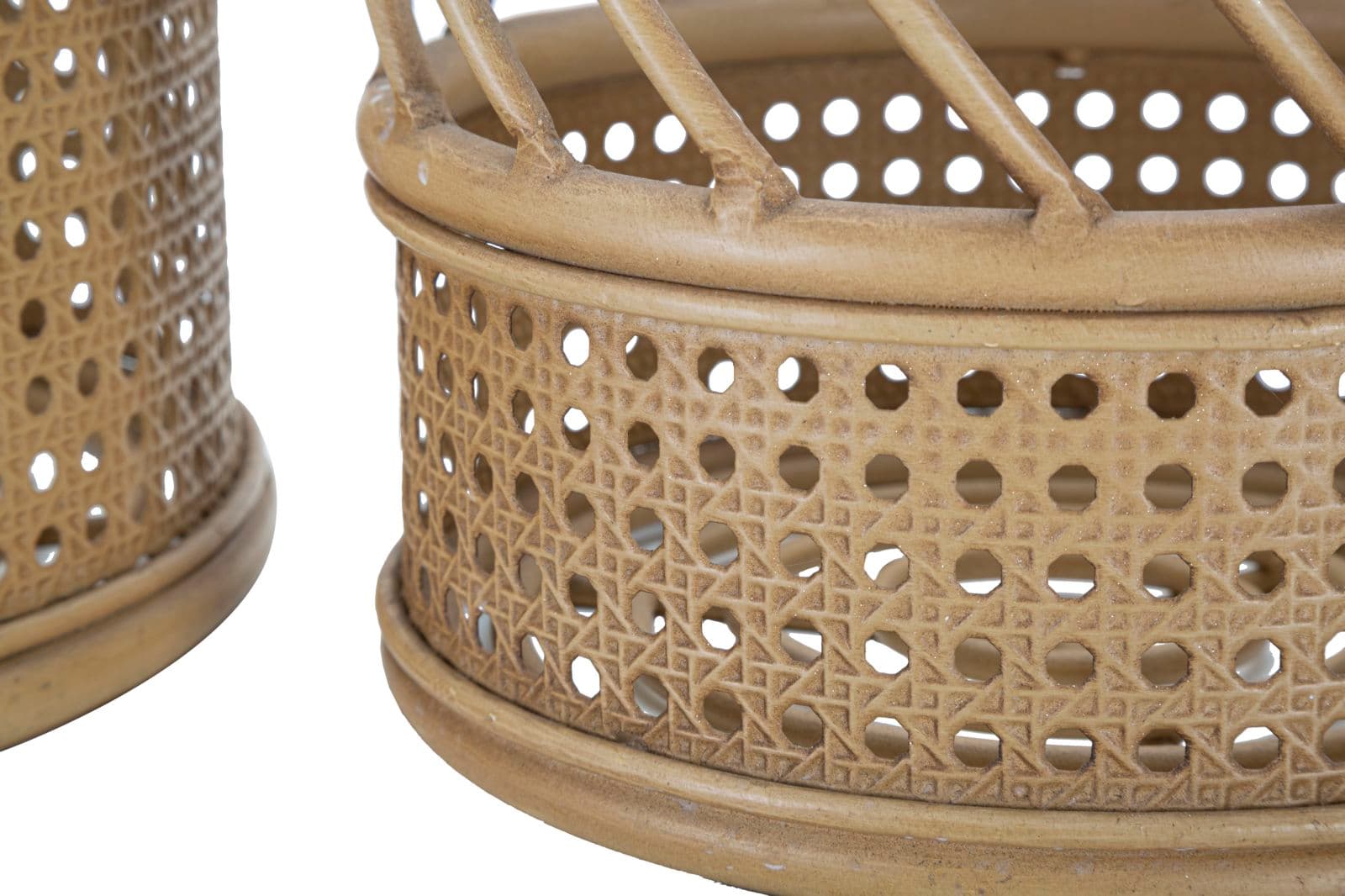 Porta vasi "Panama" in metallo con finiture in rattan per interni set da 2 in Soprammobili Decor Space - Altamura, commercioVirtuoso.it