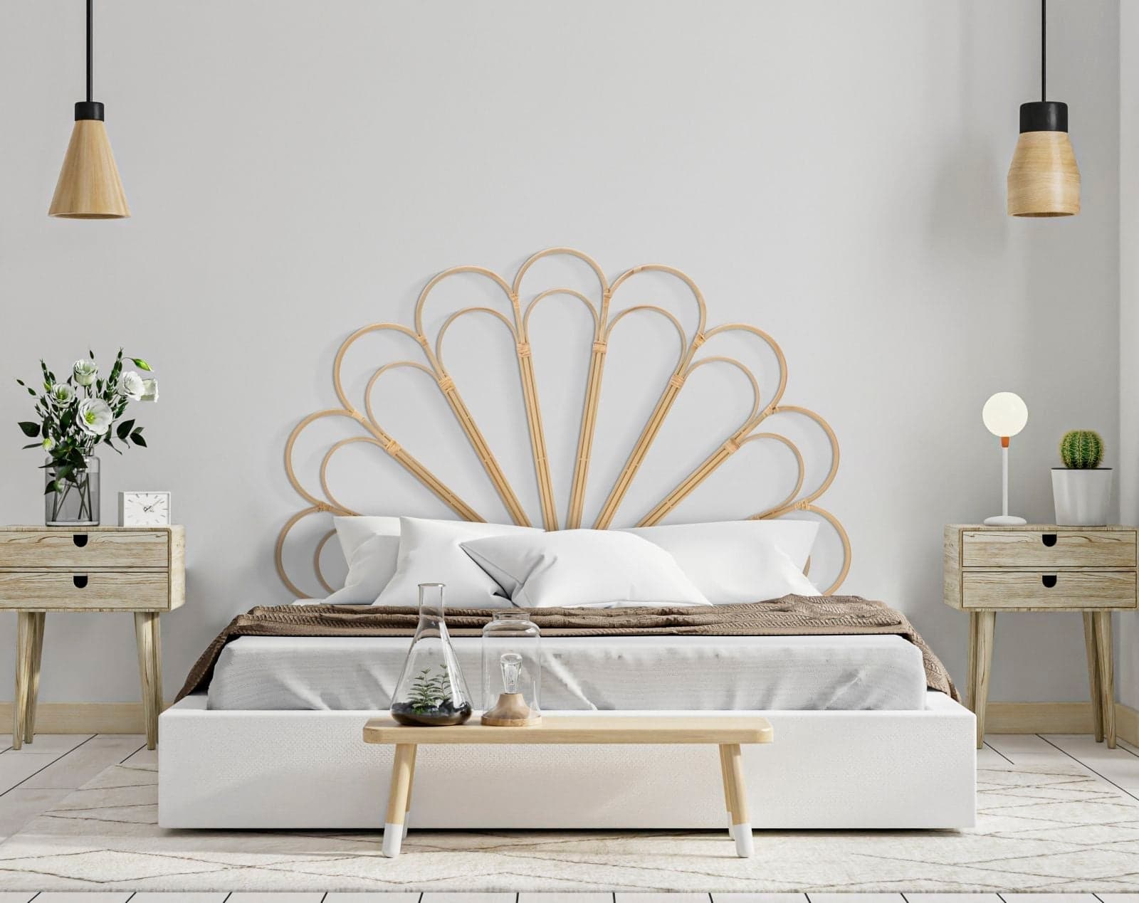 Testiera per letto "Panama" struttura in metallo e rattan da 160 x 2,5 x 145 cm in Materassi Decor Space - Altamura, commercioVirtuoso.it