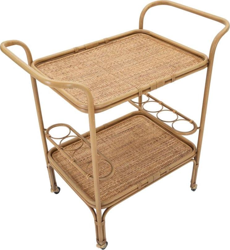Carrello "Panama" con ruote struttura in metallo e rattan per interni in Console e tavoli da divano Decor Space - Altamura, commercioVirtuoso.it