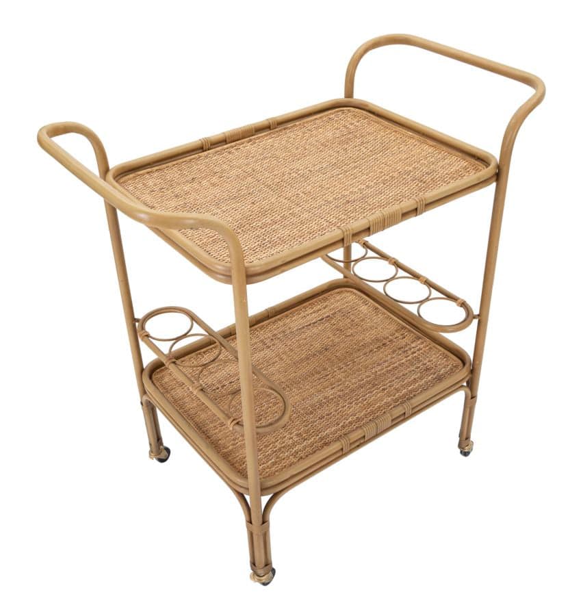 Carrello "Panama" con ruote struttura in metallo e rattan per interni in Console e tavoli da divano Decor Space - Altamura, commercioVirtuoso.it