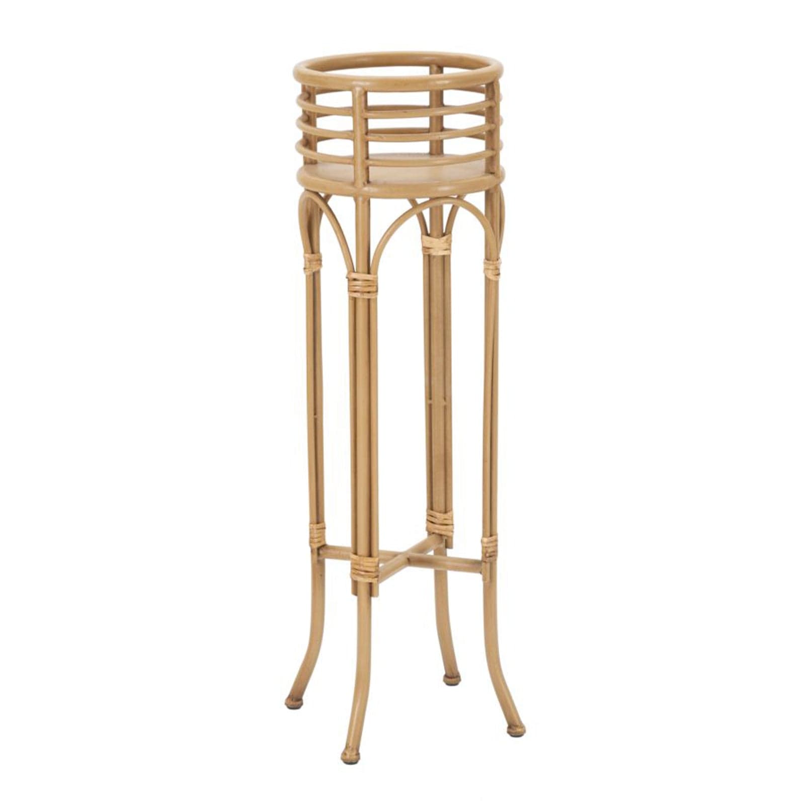 Porta vaso "Panama" con piedistallo in metallo con finiture in rattan per interni in Soprammobili Decor Space - Altamura, commercioVirtuoso.it