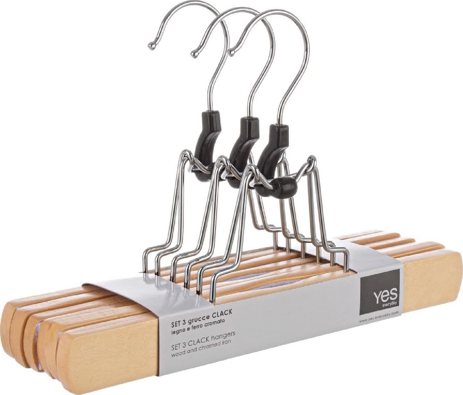 Set 3 Gruccia pantaloni "Clack" in legno di loto ed acciaio cromato in Organizer per cassetti Decor Space - Altamura, commercioVirtuoso.it