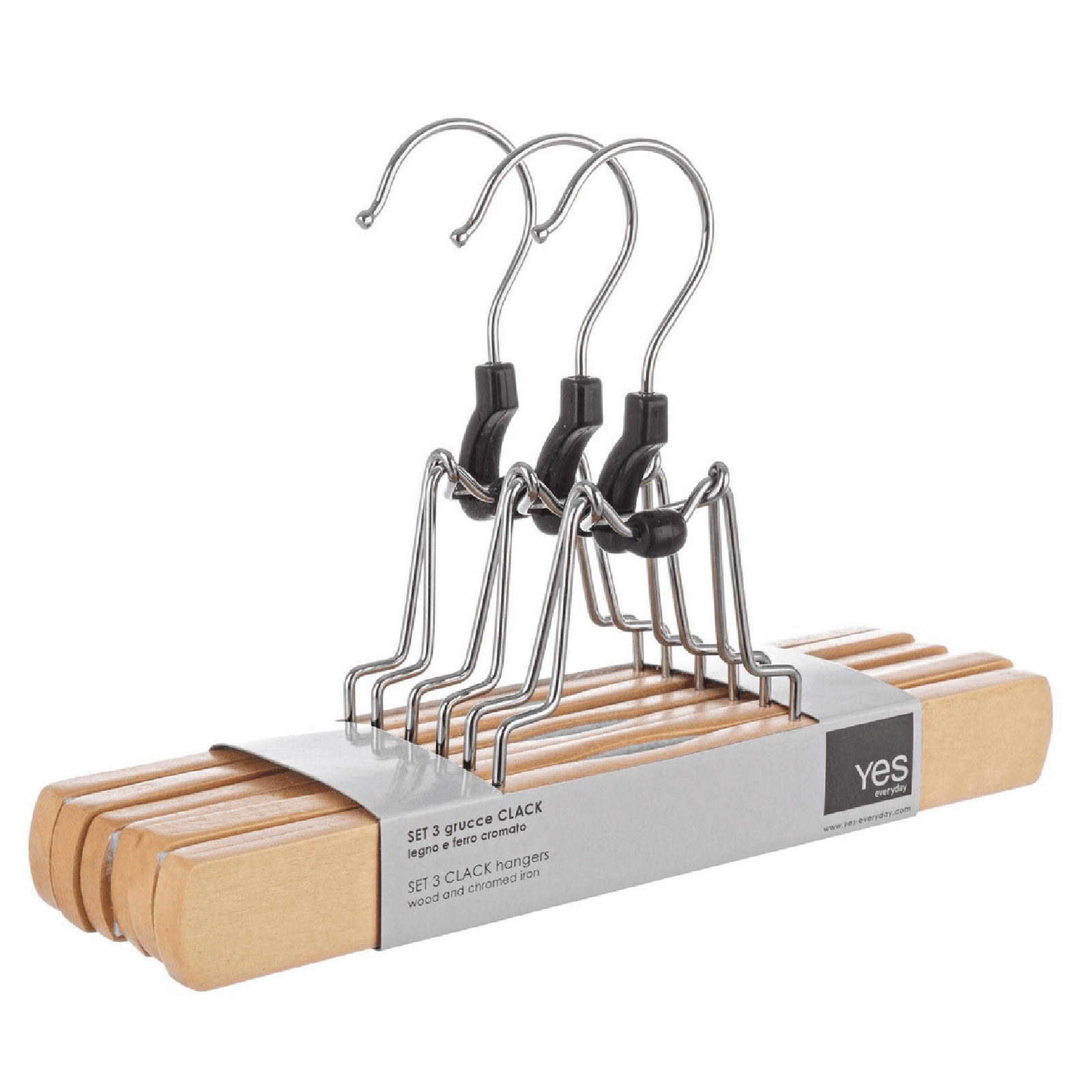 Set 3 Gruccia pantaloni "Clack" in legno di loto ed acciaio cromato in Organizer per cassetti Decor Space - Altamura, commercioVirtuoso.it