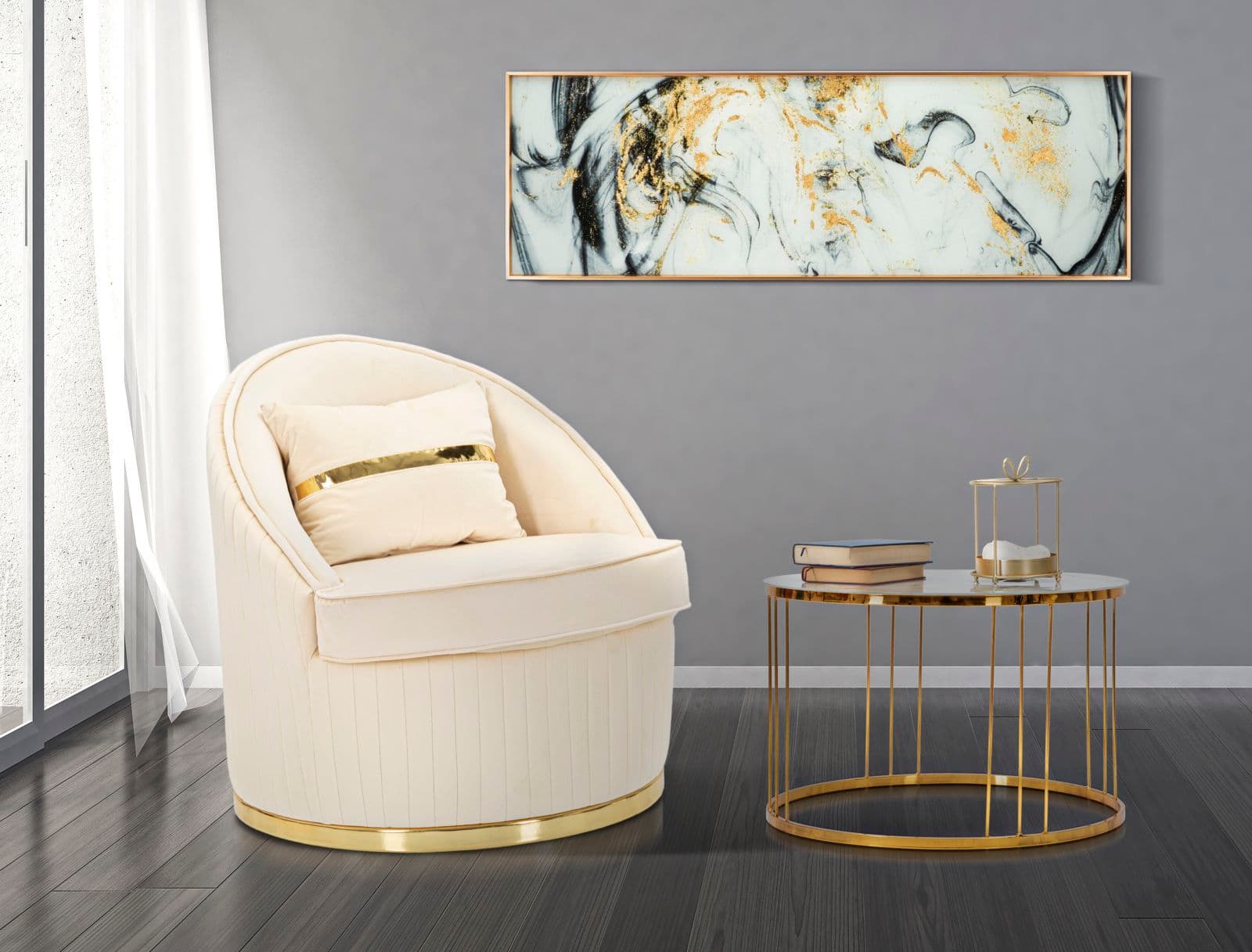 Poltrona "Space" in tessuto e legno con decorazioni dorate per interni in Poltrone Decor Space - Altamura, commercioVirtuoso.it
