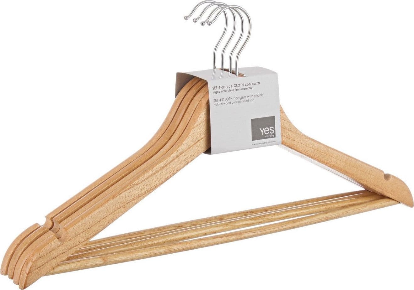 Set 4 gruccia "Cloth" in legno cinese e acciaio cromato con barra in Organizer per cassetti Decor Space - Altamura, commercioVirtuoso.it