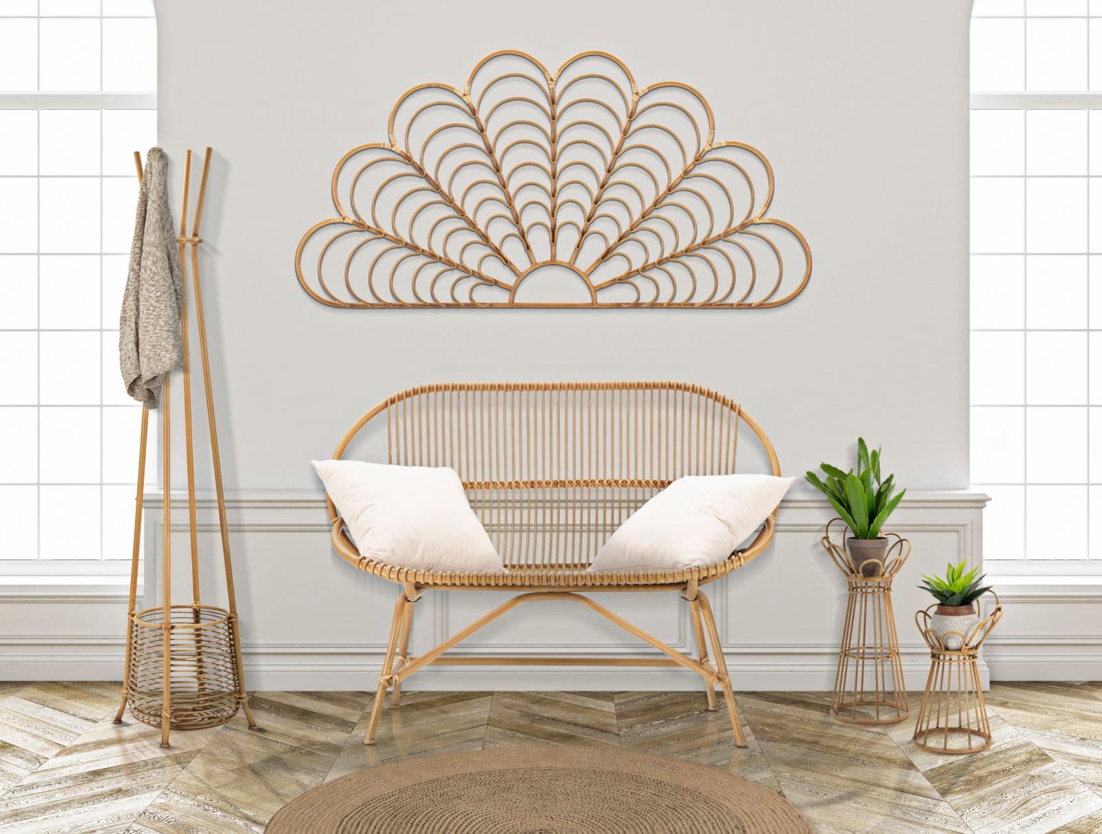 Appendiabiti "Panama" con portaombrelli in metallo e rattan per interni in Appendiabiti Decor Space - Altamura, commercioVirtuoso.it