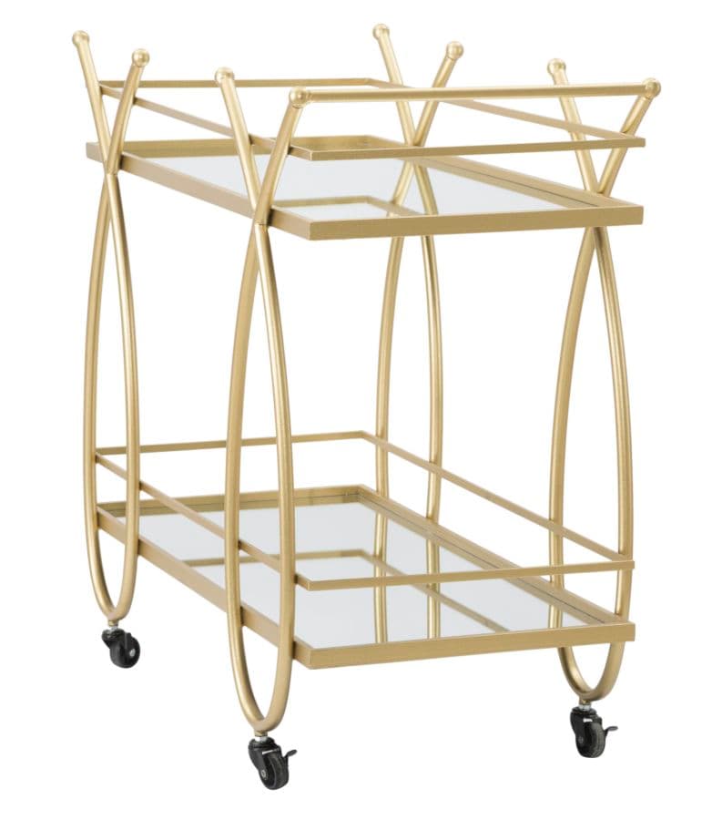 Carrello "Ribbon" struttura in ferro color oro con ruote e 2 ripiani per interni in Panche contenitore Decor Space - Altamura, commercioVirtuoso.it