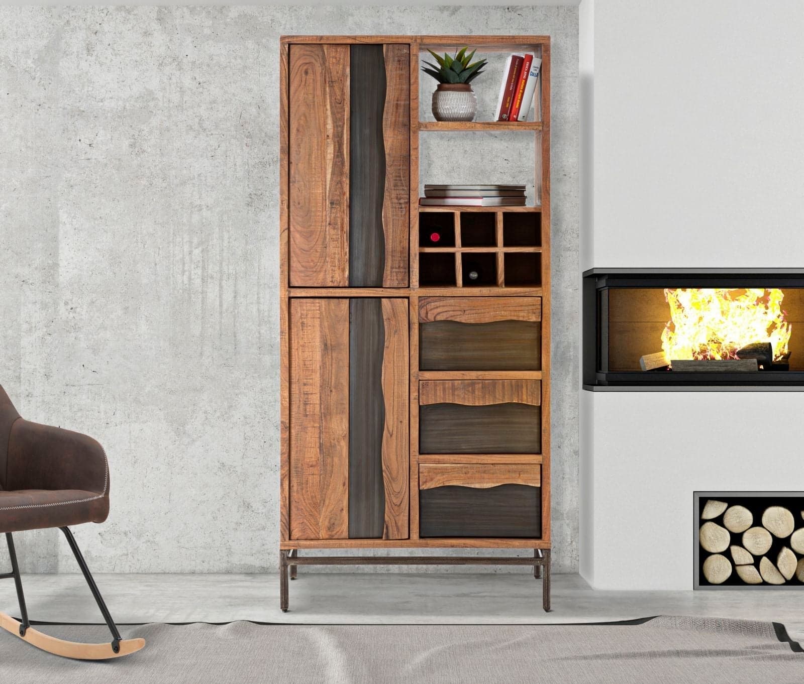 Libreria "Yellowstone" in legno di acacia e metallo per interno in Librerie Decor Space - Altamura, commercioVirtuoso.it