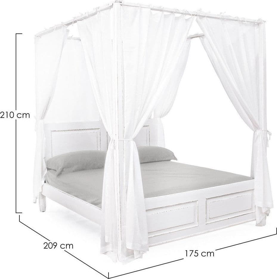 Letto a due posti "Colette" con tende, struttura in legno di mango, stile moderno in Materassi Decor Space - Altamura, commercioVirtuoso.it