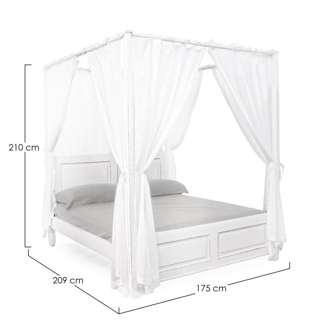 Letto a due posti "Colette" con tende, struttura in legno di mango, stile moderno in Materassi Decor Space - Altamura, commercioVirtuoso.it