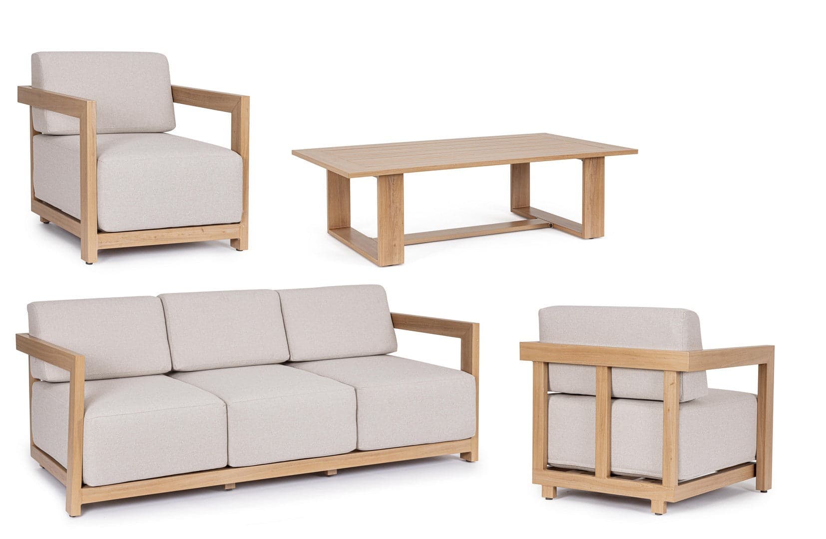 Salotto "Theseus" con cuscini, color naturale, in alluminio verniciato in Set di mobili Decor Space - Altamura, commercioVirtuoso.it