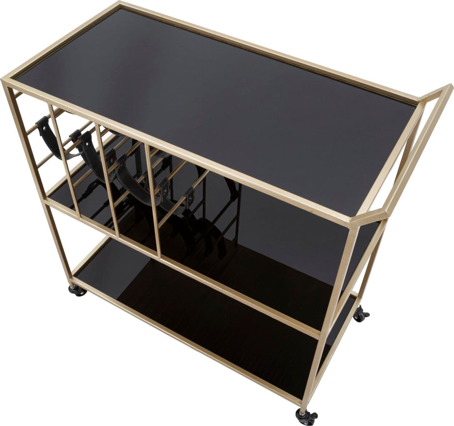 Carrello struttura in ferro color oro e nero con ruote, portabottiglie e 3 ripiani in Panche contenitore Decor Space - Altamura, commercioVirtuoso.it