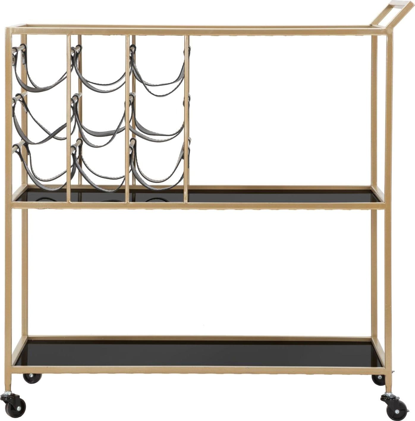 Carrello struttura in ferro color oro e nero con ruote, portabottiglie e 3 ripiani in Panche contenitore Decor Space - Altamura, commercioVirtuoso.it