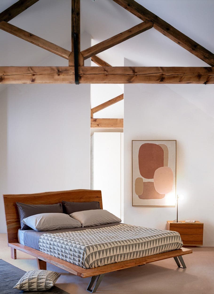 Letto a due posti "Aron" con Struttura in legno di acacia, stile moderno in Materassi Decor Space - Altamura, commercioVirtuoso.it