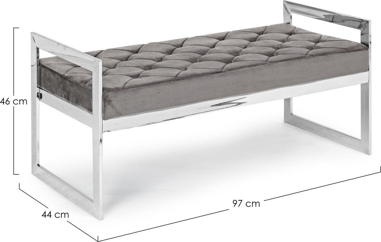 Panchetta per interno "Sveva" con seduta in velluto, color grigio da 97 x 44 cm in Panche contenitore Decor Space - Altamura, commercioVirtuoso.it