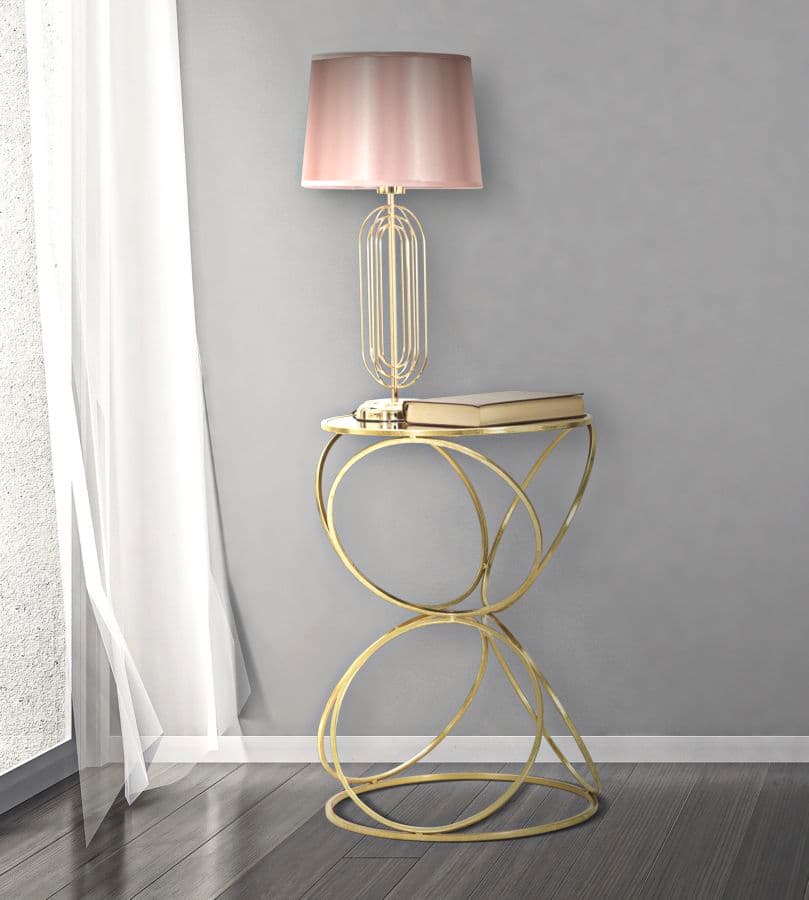 Tavolinetto "Circly" struttura in metallo color oro ripiano in vetro per interni in Console e tavoli da divano Decor Space - Altamura, commercioVirtuoso.it