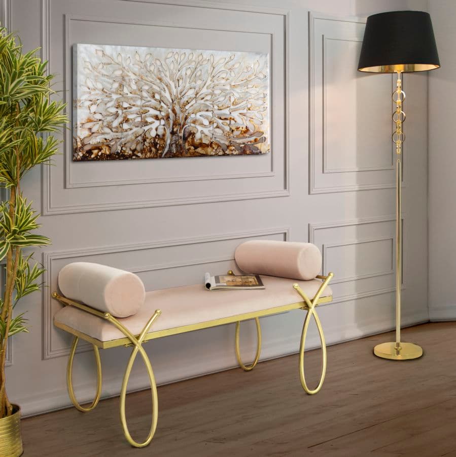 Panca "Ribbon" in poliestere gambe in metallo color oro per interni - 17