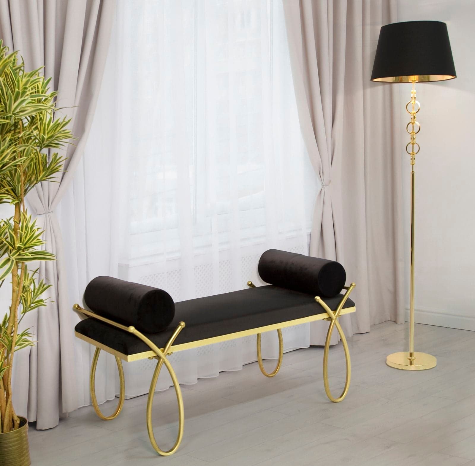 Panca "Ribbon" in poliestere gambe in metallo color oro per interni in Panche contenitore Decor Space - Altamura, commercioVirtuoso.it