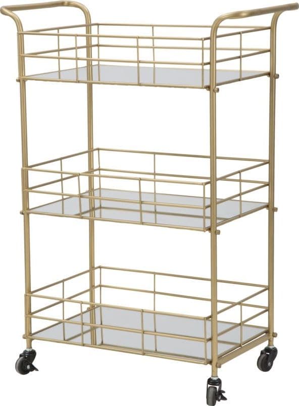 Carrello con ruote struttura in ferro color oro con 3 ripiani in specchio in Panche contenitore Decor Space - Altamura, commercioVirtuoso.it