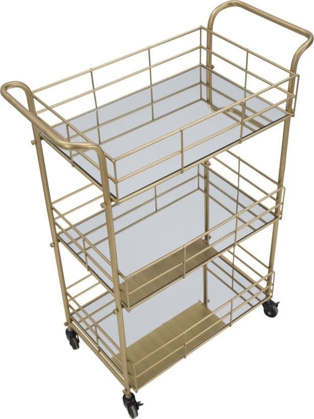 Carrello con ruote struttura in ferro color oro con 3 ripiani in specchio in Panche contenitore Decor Space - Altamura, commercioVirtuoso.it