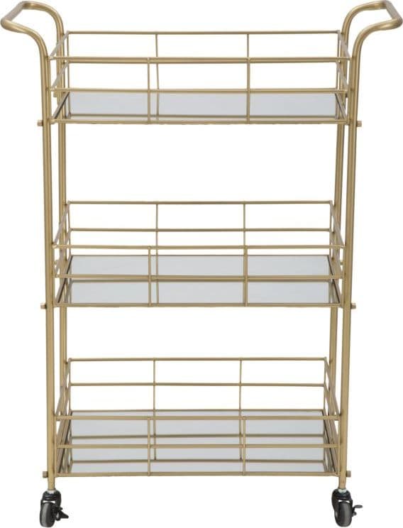 Carrello con ruote struttura in ferro color oro con 3 ripiani in specchio in Panche contenitore Decor Space - Altamura, commercioVirtuoso.it