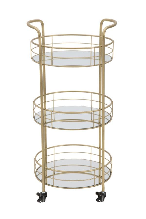 Carrello con ruote struttura in ferro color oro con 3 ripiani in specchio in Panche contenitore Decor Space - Altamura, commercioVirtuoso.it