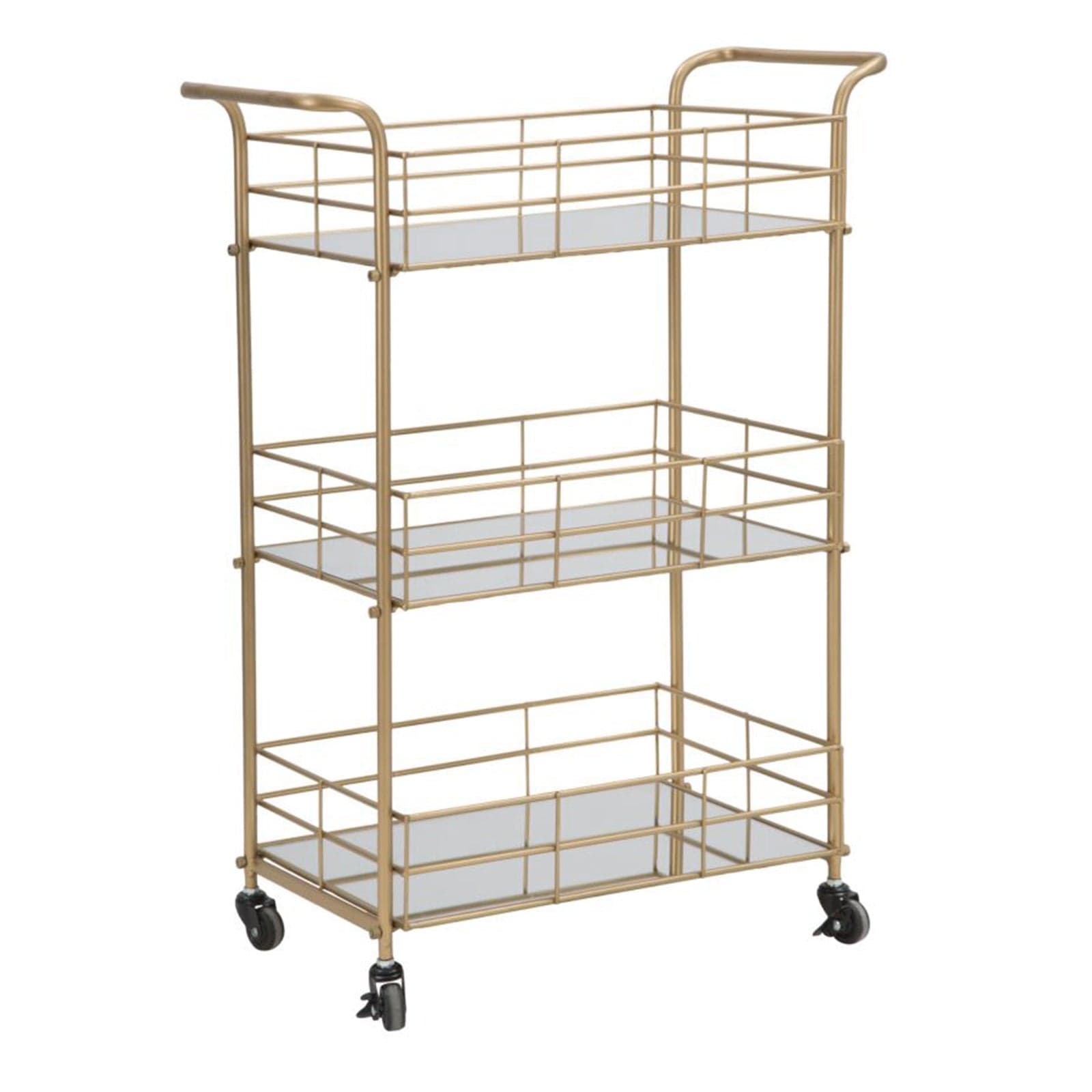 Carrello con ruote struttura in ferro color oro con 3 ripiani in specchio in Panche contenitore Decor Space - Altamura, commercioVirtuoso.it