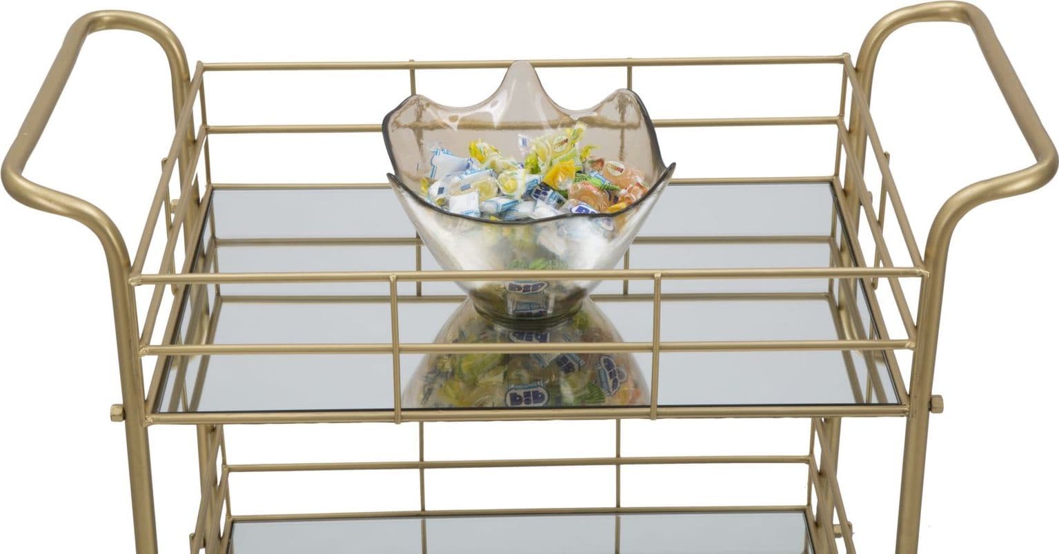 Carrello con ruote struttura in ferro color oro con 3 ripiani in specchio in Panche contenitore Decor Space - Altamura, commercioVirtuoso.it