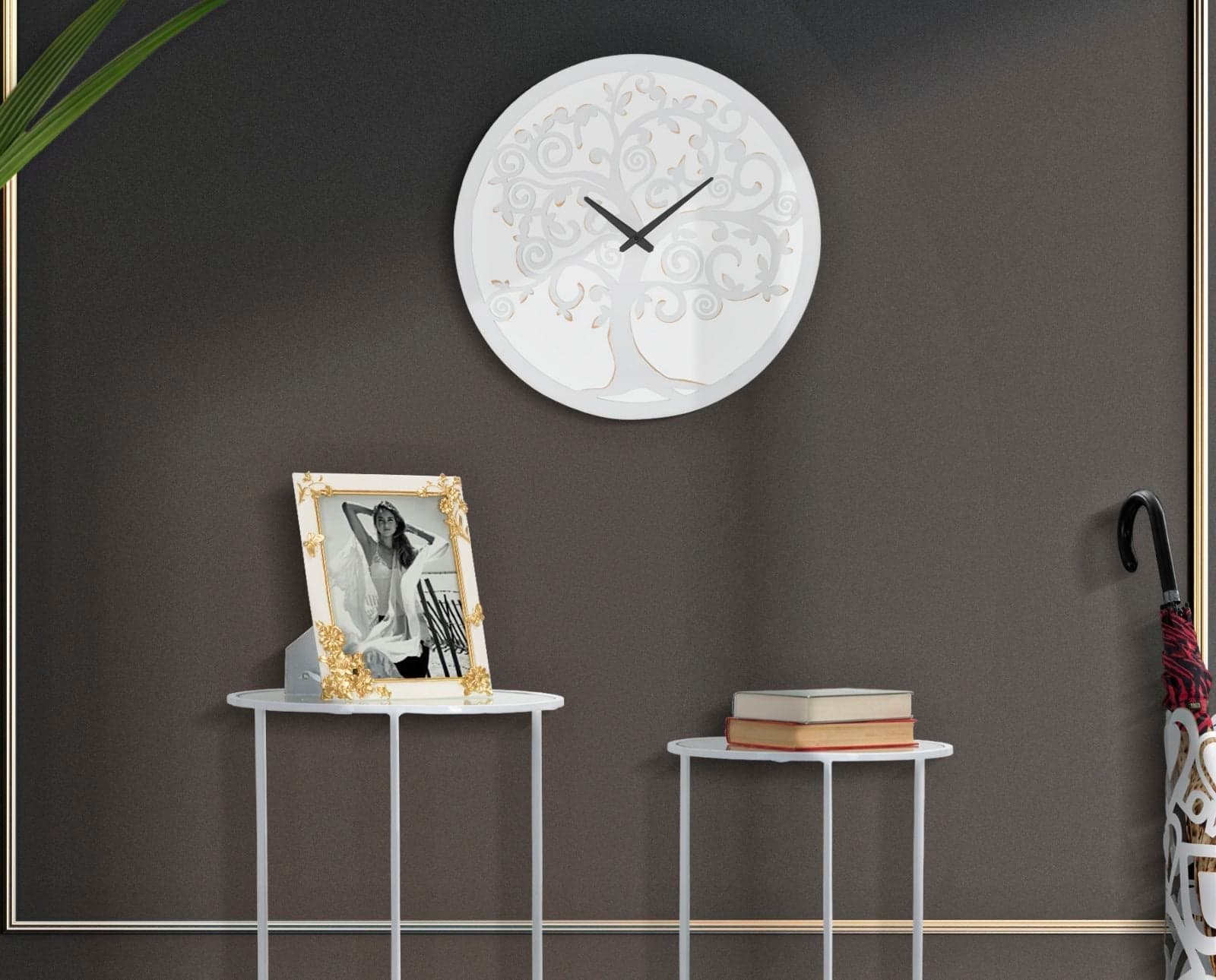 Orologio da parete con albero colore bianco per salotto e cucina in Orologi da parete Decor Space - Altamura, commercioVirtuoso.it