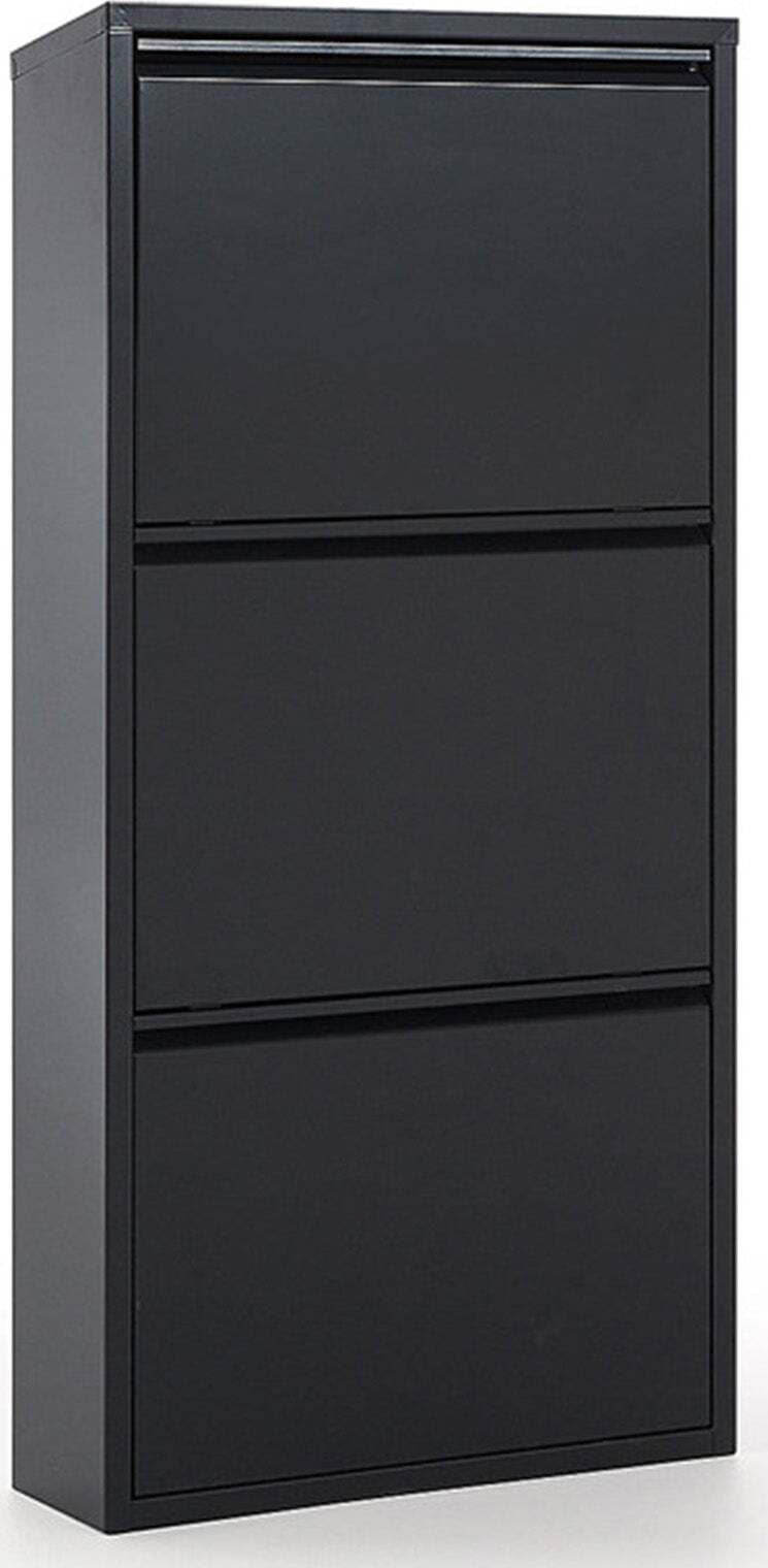 Scarpiera-Slim-in-metallo-Nero-con-ante-basculanti-porta-scarpe-salvaspazio-da-interno