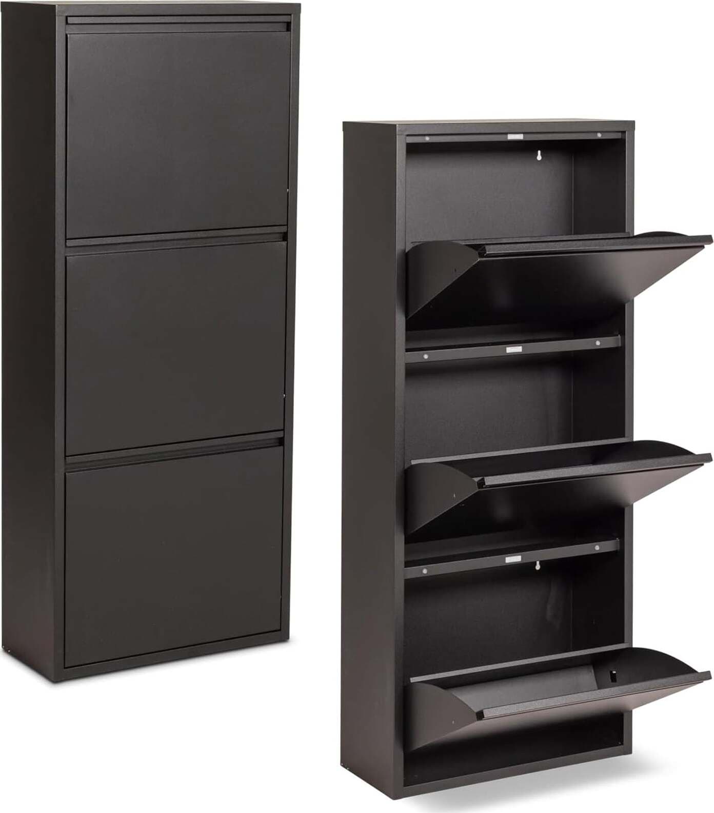 Scarpiera-Slim-in-metallo-Nero-con-ante-basculanti-porta-scarpe-salvaspazio-da-interno