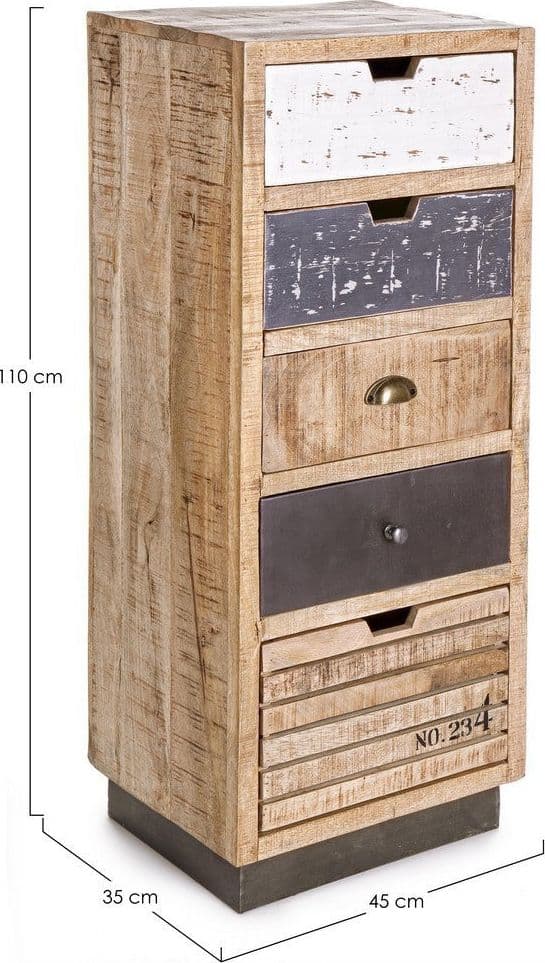 Cassettiera "Tudor" con struttura in mango e base in acciaio, 45 x 35 x110h cm in Cassettiere Decor Space - Altamura, commercioVirtuoso.it