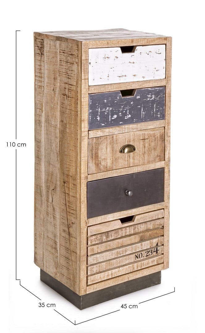 Cassettiera "Tudor" con struttura in mango e base in acciaio, 45 x 35 x110h cm in Cassettiere Decor Space - Altamura, commercioVirtuoso.it