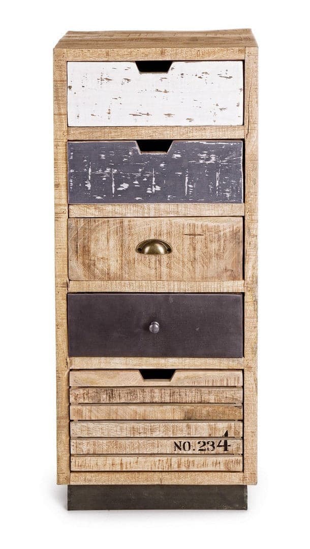 Cassettiera "Tudor" con struttura in mango e base in acciaio, 45 x 35 x110h cm in Cassettiere Decor Space - Altamura, commercioVirtuoso.it