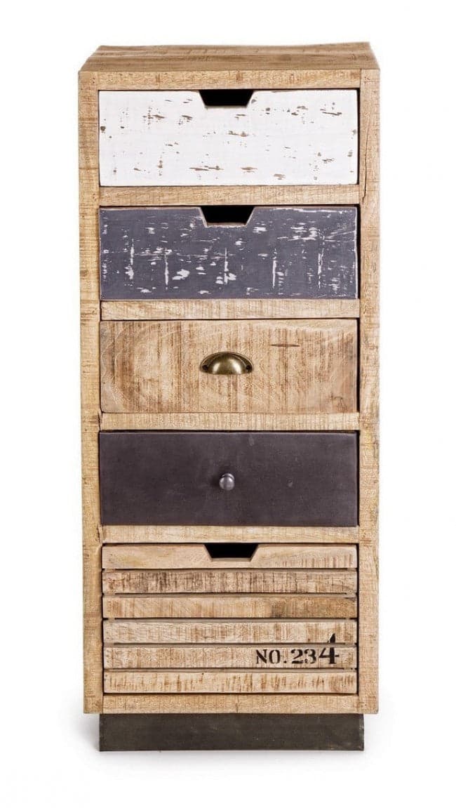 Cassettiera "Tudor" con struttura in mango e base in acciaio, 45 x 35 x110h cm in Cassettiere Decor Space - Altamura, commercioVirtuoso.it