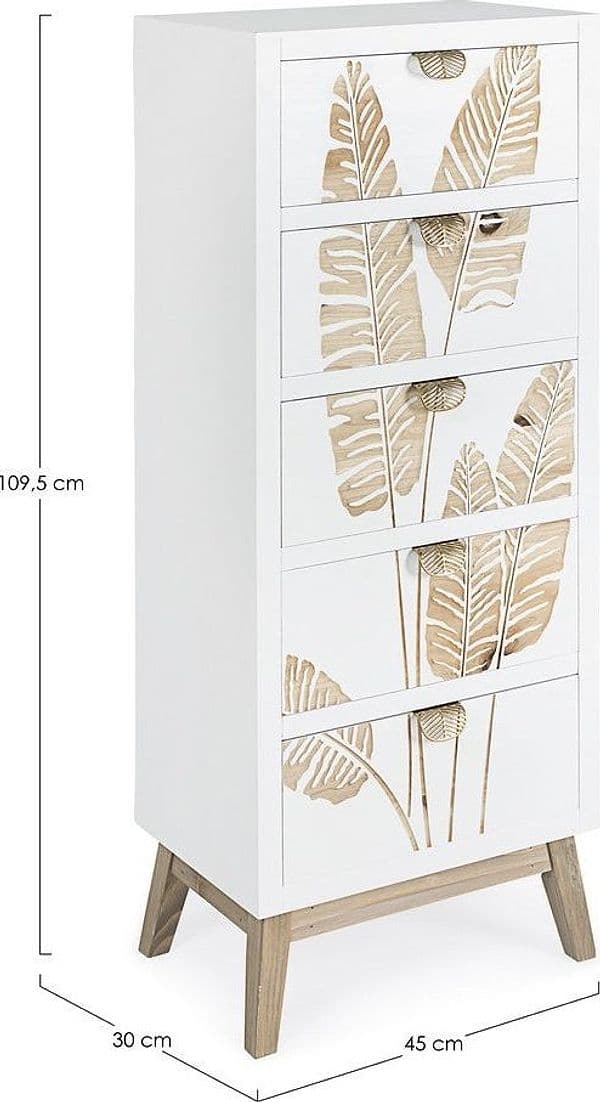 Cassettiera "Folium" con struttura in abete e mdf, 45 x 30 x109.5h cm in Cassettiere Decor Space - Altamura, commercioVirtuoso.it