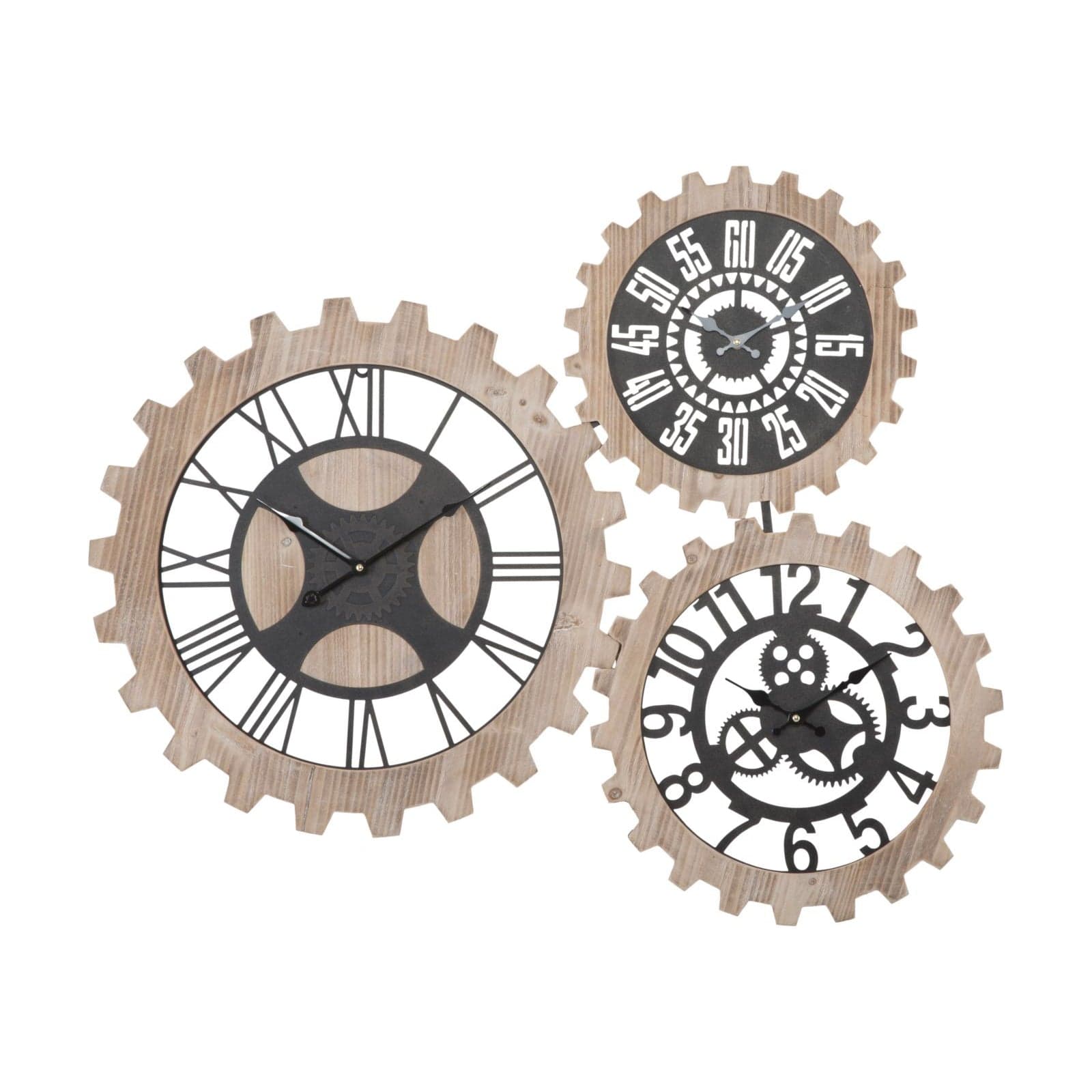 Orologio da parete triplo ingranaggio in legno MDF e ferro per salotto e cucina in Orologi da parete Decor Space - Altamura, commercioVirtuoso.it